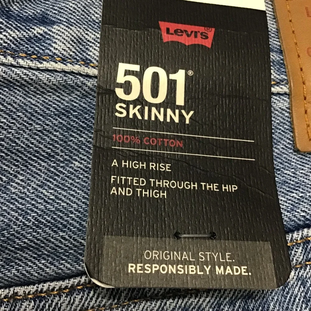 Levis 501 Women's 31 x 28‎ Blue High Rise Distressed  Skinny Jeans Size